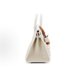 HERMES爱⻢仕 Birkin 20 银扣初雪⽩房⼦包铂⾦包 ⼥款 ⽔泥灰拼⽩⾊拼雾霾蓝